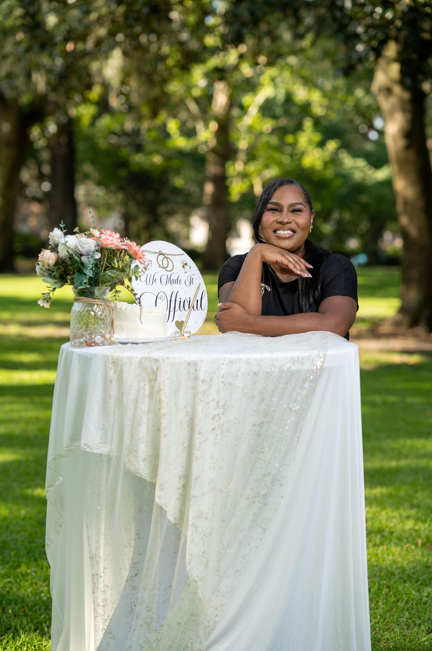 wedding officiant, smiling, beauty, woman in white shirt, long braids, black woman, savannah, georgia