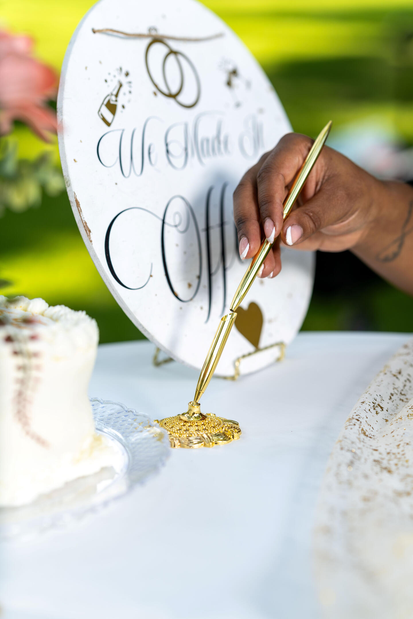 Wedding officiant signing marriage license